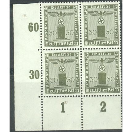 Germany 1942 - 30 olive green - NSDPA Government Service Stamps x 4 - unused 2