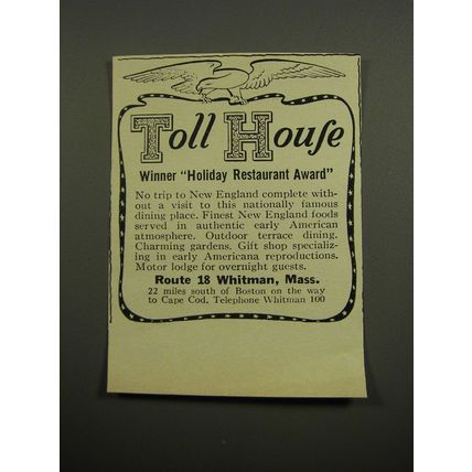 1955 Toll House Restaurant Ad - Winner Holiday Restaurant Award