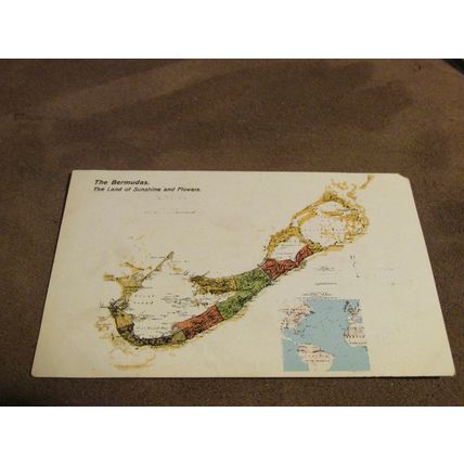 Early Postcard - Bermuda Map - Land of Sunshine & Flowers