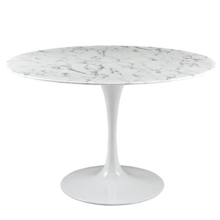 47" Round Tulip Table Dining Table Genuine Stone Artificial Marble Top WhiteBase