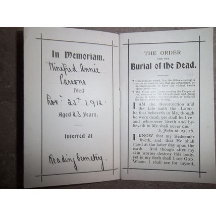In Memoriam Burial of the Dead 1912 Reading Cemetery Winifred Annie Parsons