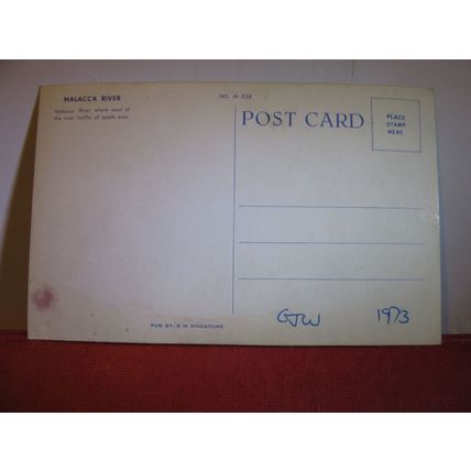 MALACCA RIVER, MALACCA, MALAYSIA unused standard sized postcard (b) dated 1973 #