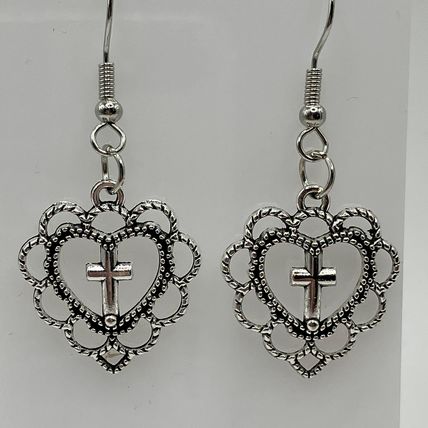 Earrings Hollow Heart Cross Design Elegant Hook #579