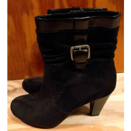 Laura Ashley Black Mid Calf Booties 8B/38 Suede Zippered 3" Heel Fall Shoes