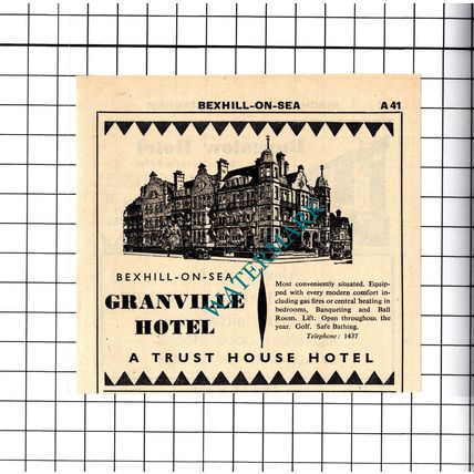 Granville Hotel Bexhill-On-Sea Small Advert - 1958 Cutting / Print