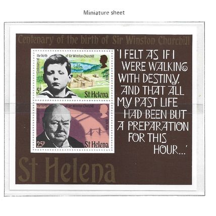 St Helena.Birth Centenary of Winston Churchill Mini Sheet 306.Unmntd Mint.Mar24