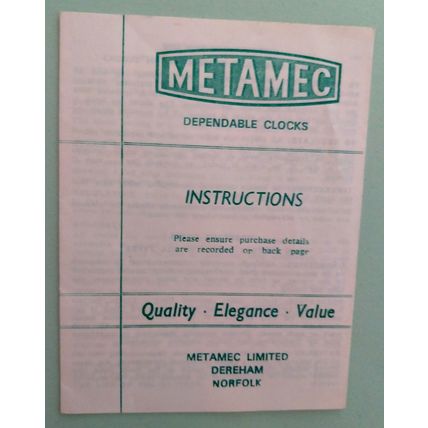 Instruction booklet Metamec clock circa 1950