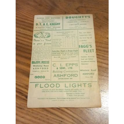 1961/62 Ashford Town v Hastings United - Southern League - 11/11/1961 *FREE P&P*