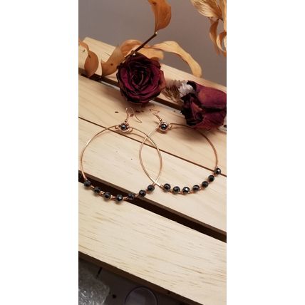 Handmade Hematite Copper Hoop Wire Wrapped Earrings