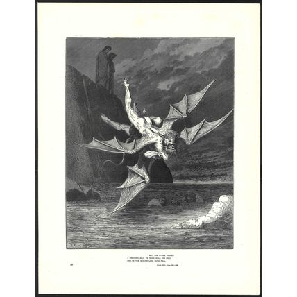 ALICHINO AND CALCABRINA FIGHTING OVER THE PITCH 1903 ANTIQUE ENGRAVING