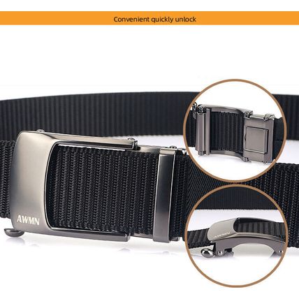 Men's nylon buckle automatic belt with hollow buckle head, casual waist belt