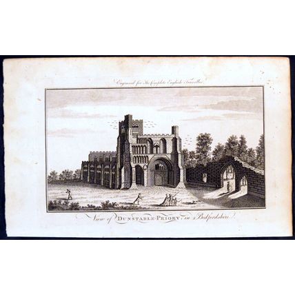 VIEW OF DUNSTABLE PRIORY, IN BEDFORDSHIRE 1771 ANTIQUE ENGRAVING