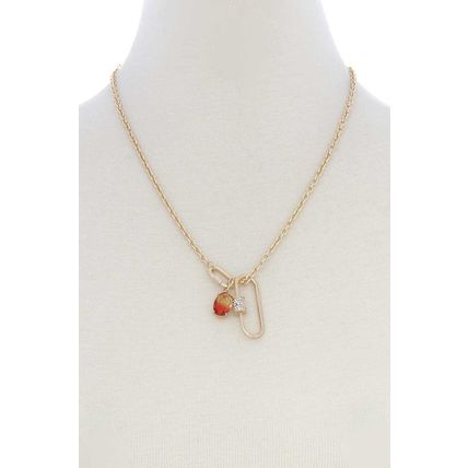 Oval Shape Rhinestone Charm Necklace