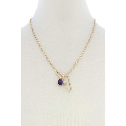 Oval Shape Rhinestone Charm Necklace