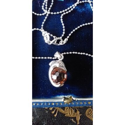 Antique Vintage Art Deco Silver Dolphin with Crystal Ball Chain Necklace - 8.49g