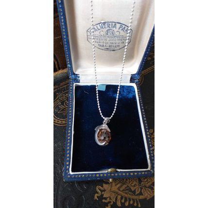 Antique Vintage Art Deco Silver Dolphin with Crystal Ball Chain Necklace - 8.49g