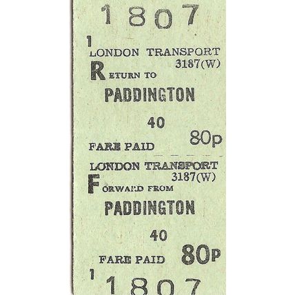 London Transport Edmondson Ticket - Paddington - 80p.
