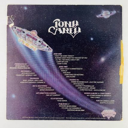 Tony Carey – I Won't Be Home Tonight Vinyl LP Record Album RSR-0001