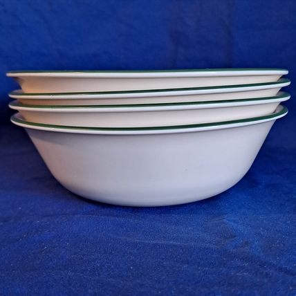 Lt 4 CORELLE Vitrelle Corning SGARDEN HOME 6 1/4" CEREAL BOWLS Beige Green Rim