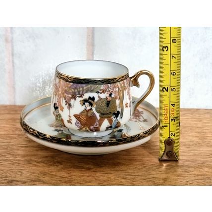 Antique Japanese Geisha Tea Cup Set | Hand-Painted Porcelain Teacup Saucer
