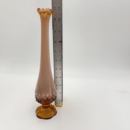 Vintage Fenton Art Glass Hobnail Double Drip Rose Amber Vase 11” USA