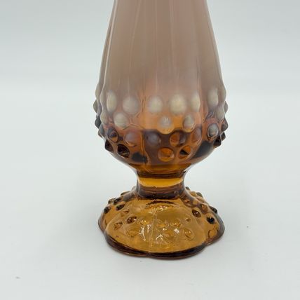 Vintage Fenton Art Glass Hobnail Double Drip Rose Amber Vase 11” USA