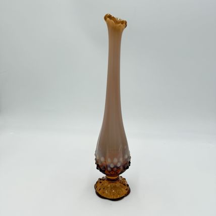 Vintage Fenton Art Glass Hobnail Double Drip Rose Amber Vase 11” USA