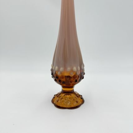 Vintage Fenton Art Glass Hobnail Double Drip Rose Amber Vase 11” USA