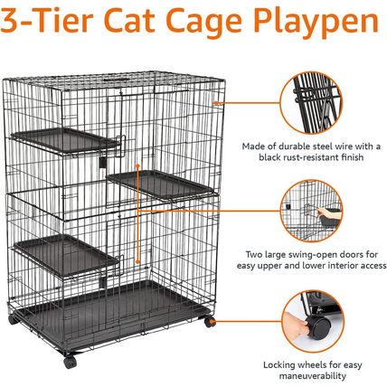 Amazon Basics Large 3-Tier Cat Durable,Pliable Cage Playpen Box Crate Kennel - 3