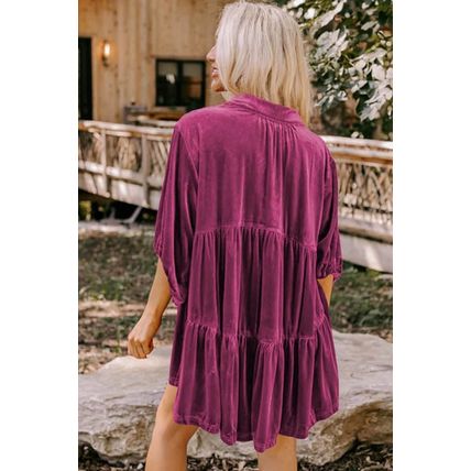 Pitaya Pink 3/4 Sleeve Tunic Babydoll Velvet Shirt