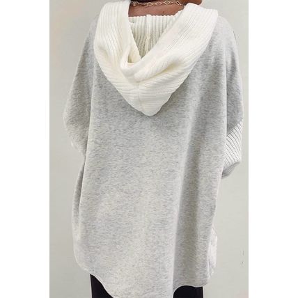 Gray Button Up Contrast Knitted Sleeves Hooded Jacket