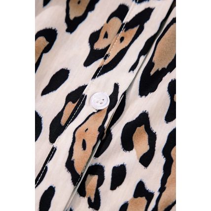 Jet Stream Oversized Leopard Print Balloon Sleeve Casual Shirt