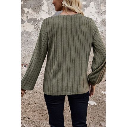 Moss Green Leopard Print Crochet Patchwork Rib Textured Knit Top