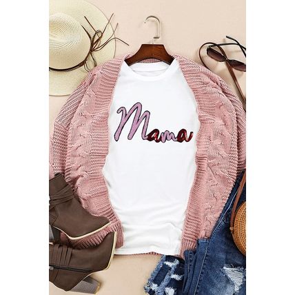 White Sequin mama Graphic Crewneck T Shirt