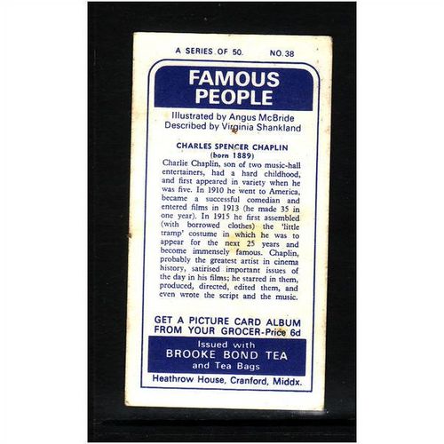 Brook Bond Famous People Charles Spencer Chaplin Card No 38 Mint