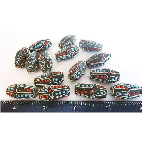 BEADS #ILM013a lot of 15 large ornate Indian lacquer metal