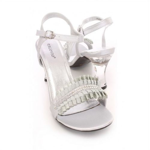 Palovio Silver Rhinestone Open Toe Heels Satin Size 9