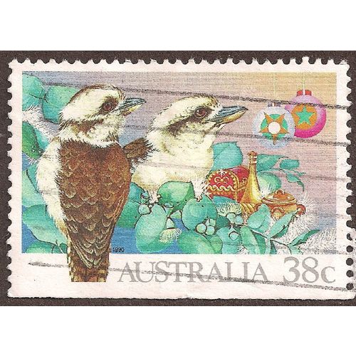 AUSTRALIA, BIRDS, Kookaburra Christmas, blue-green 1990, 38c