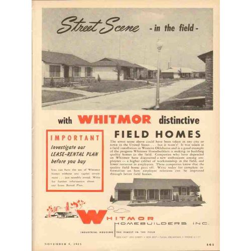 whitmor home builders 1953 street scene in the field homes vintage ad
