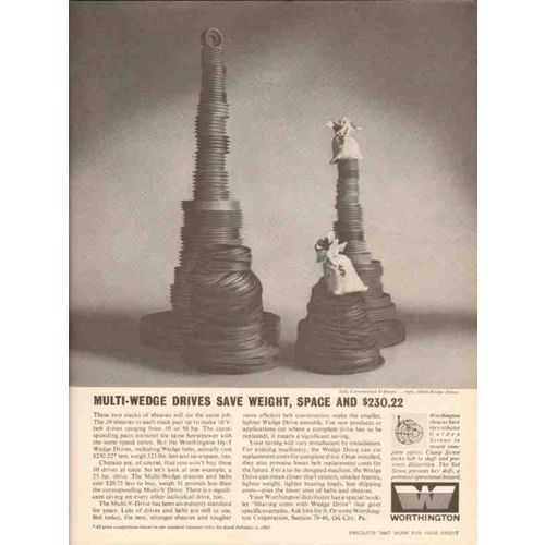 worthington corp 1962 multi-wedge drives save weight space vintage ad