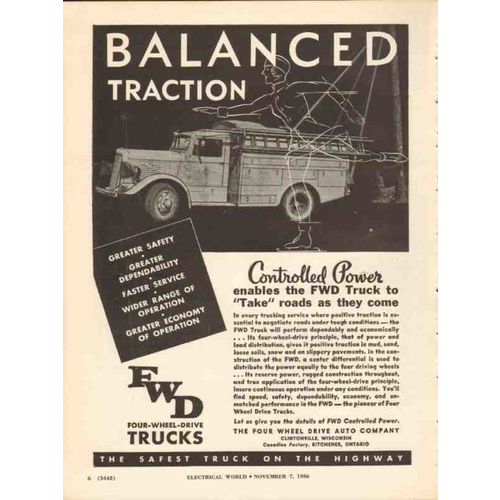 four wheel drive auto company 1936 balanced fwd trucks vintage ad