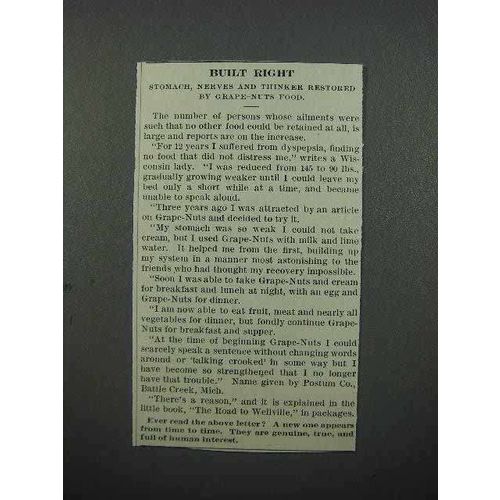 1913 Postum Grape-Nuts Cereal Ad - Built Right