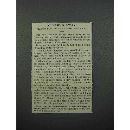 1913 Postum Grape-Nuts Cereal Ad - Cleared Away