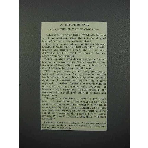 1913 Postum Grape-Nuts Cereal Ad - A Difference