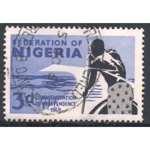 Nigeria 1960 (Independence) SG86 - 3d black/blue - African Paddling Canoe - used