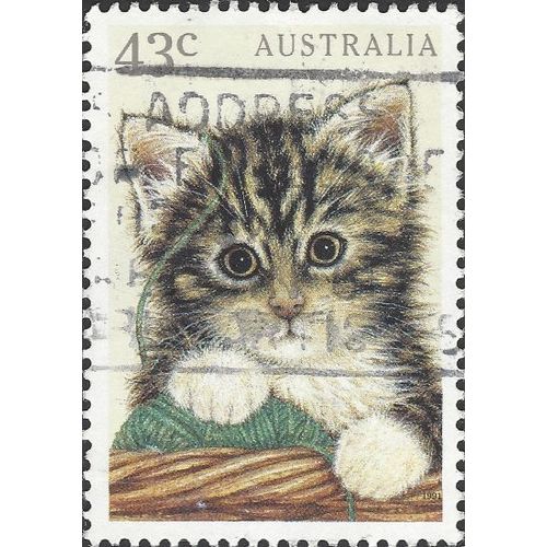 AUSTRALIA, CATS, Domestic Cat , light green 1991, 43c, #4