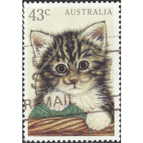 AUSTRALIA, CATS, Domestic Cat , light green 1991, 43c, #3