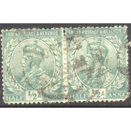 India 1911 - SG 202 - KGV ½a green x 2 - used
