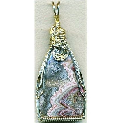 Crazy Lace Agate Brass Wire Wrap Gemstone Pendant 59