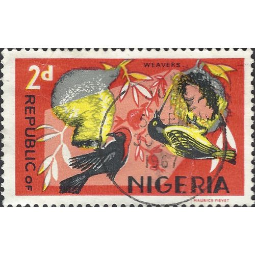 NIGERIA, BIRD, Red-headed malimbe, Malimbus rubricollis, red 1969, 2d
